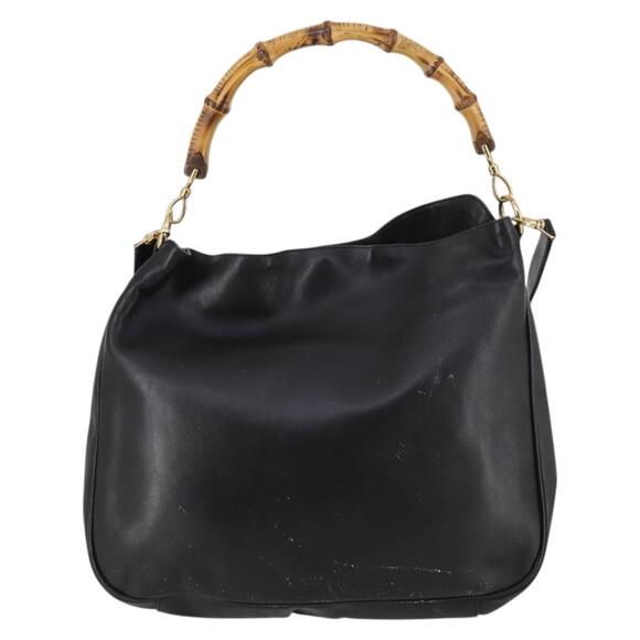 GUCCI Bamboo Hand Bag Leather Black Gold 001 1998 001 1998 - Picture 2 of 12